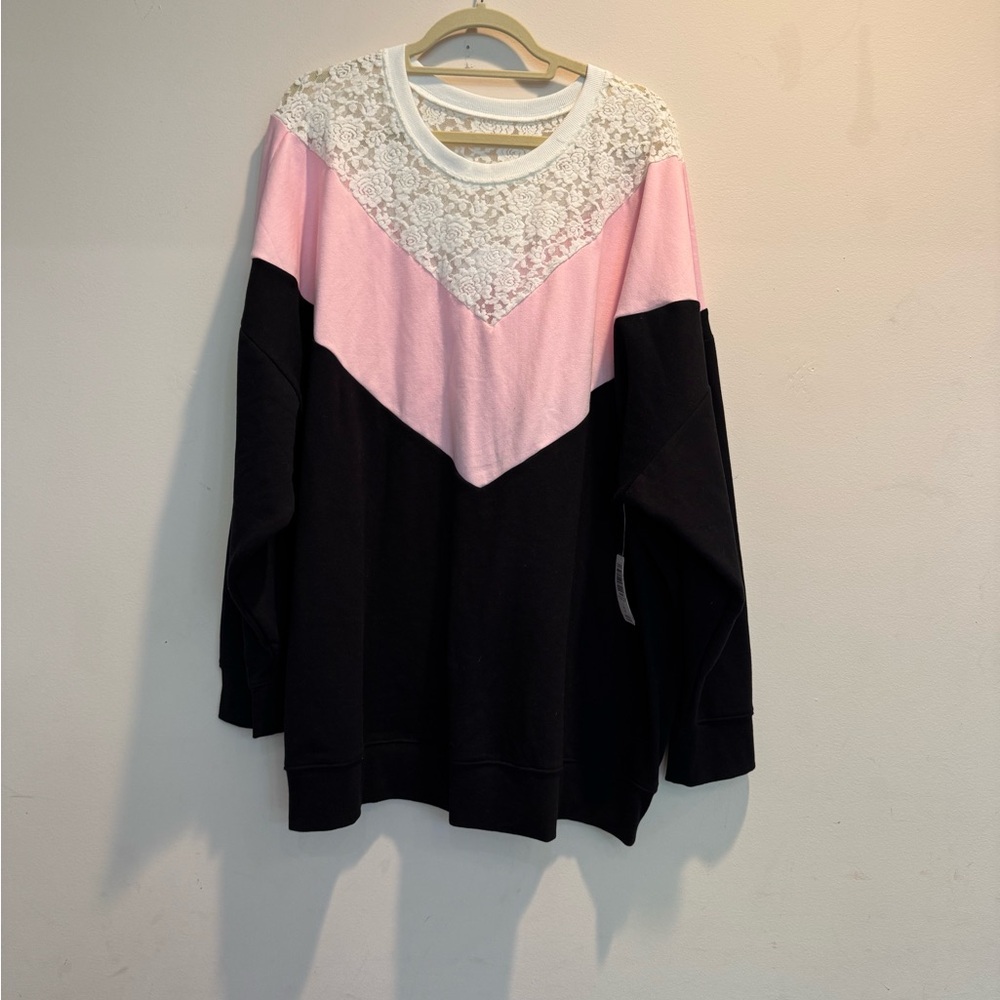 Torrid Pink and Black Lace Sweatshirt